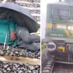 A man was sleeping comfortably when a train stopped right in front of him