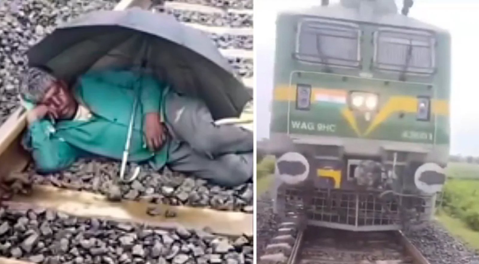 A man was sleeping comfortably when a train stopped right in front of him